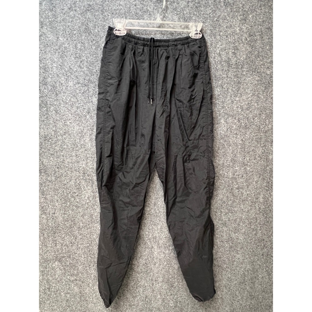 Vintage Nike Black Nylon Track Pants Joggers Mesh Lined Zip Cuff Mens Medium